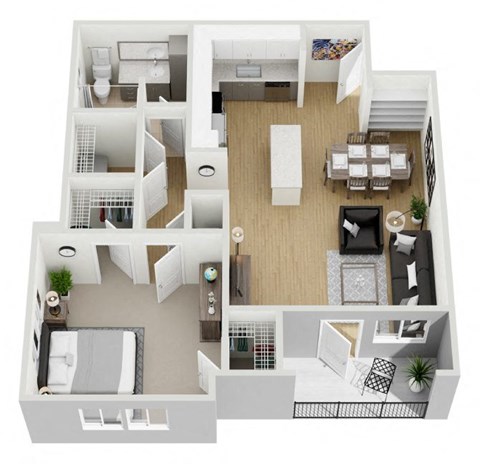 Floor plan for 1 bed, 1 bath, 876 sqft